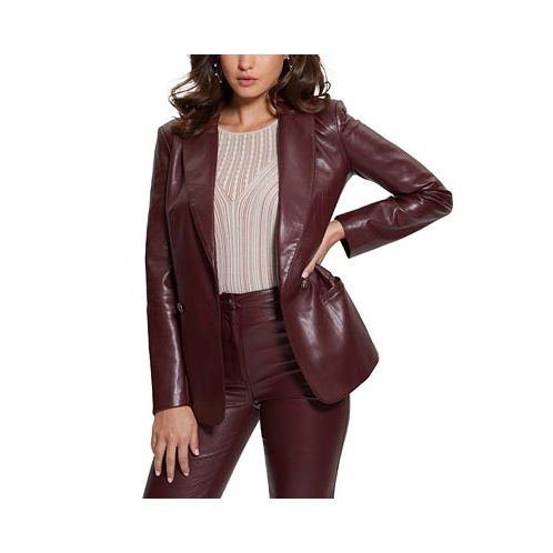 GUESS Womens Emelie Faux-Leather Blazer