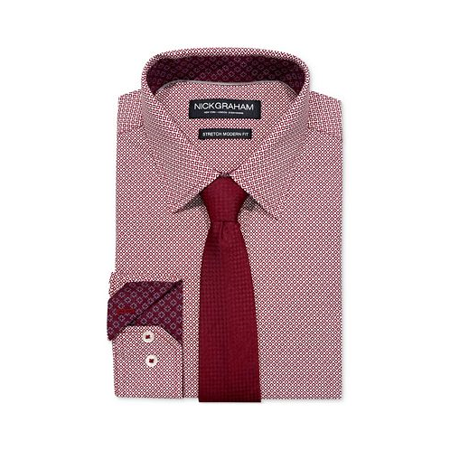 Nick Graham Mens Slim-Fit Crossroads Squares Dress Shirt & Tie Set