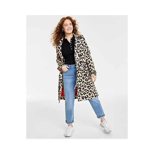 On 34th Womens Leopard-Print Classic Trench Coat