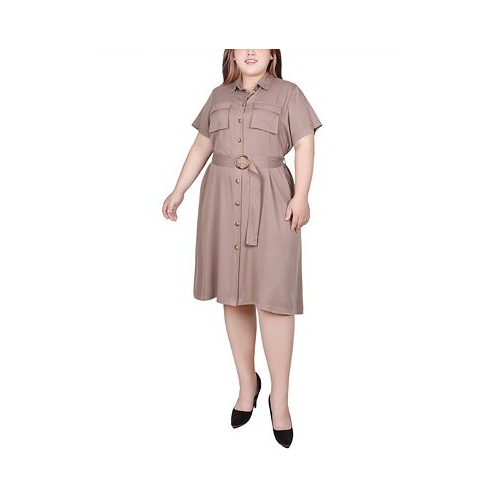 NY Collection Plus Size Short Sleeve Safari Style Dress