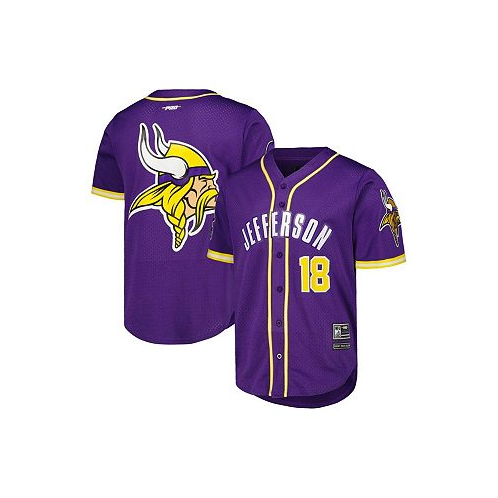 Pro Standard Mens Justin Jefferson Purple Minnesota Vikings Mesh Baseball Button-Up T-shirt