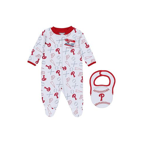 WEAR by Erin Andrews Newborn and Infant Boys and Girls White Philadelphia Phillies Sleep and Play Full-Zip Footed Jumper with Bib