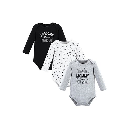 Hudson Baby Baby Boys Cotton Long-Sleeve Bodysuits Mom Dad Moon Back 3-Pack