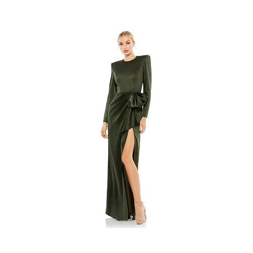 Mac Duggal Womens Ieena Long Sleeve Structured Bow Draped Gown