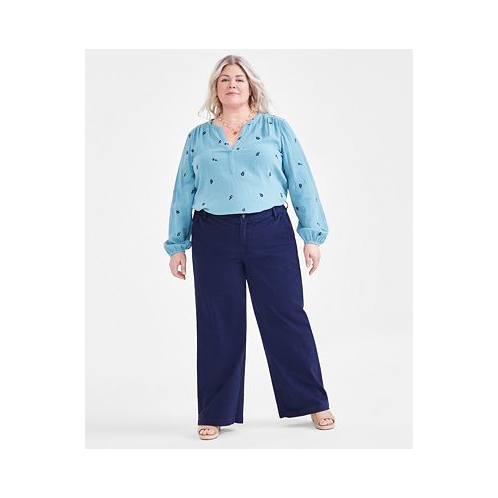 Style & Co Plus Size High-Rise Wide-Leg Twill Pants