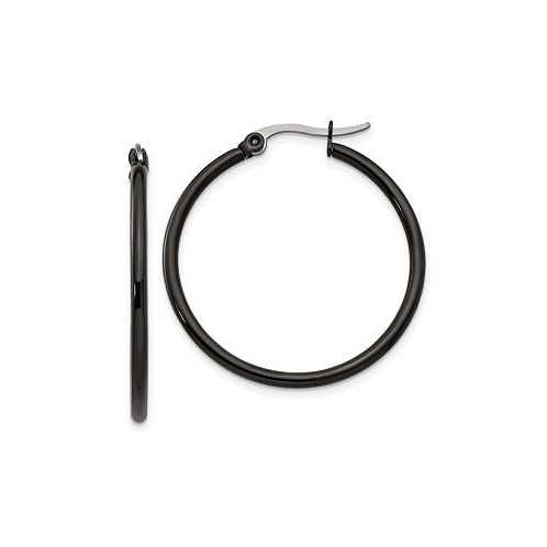 Chisel Stainless Steel Polished Black plated Hoop Earrings