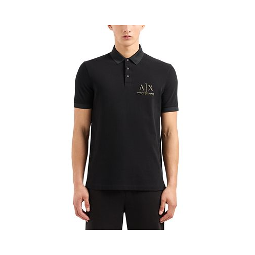 A|X Armani Exchange Mens Slim Fit Black and Gold Capsule Logo Polo Shirt