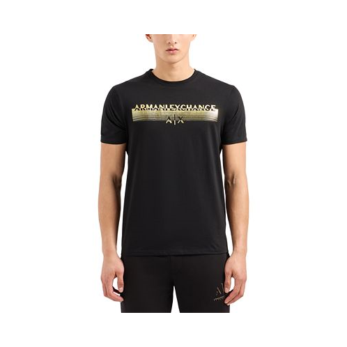 A|X Armani Exchange Mens Short Sleeve Black and Gold Capsule Rectangle Logo T-Shirt