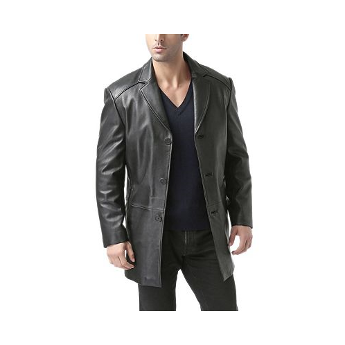 BGSD Men Carter Three-Button Leather Car Coat - Big and Tall