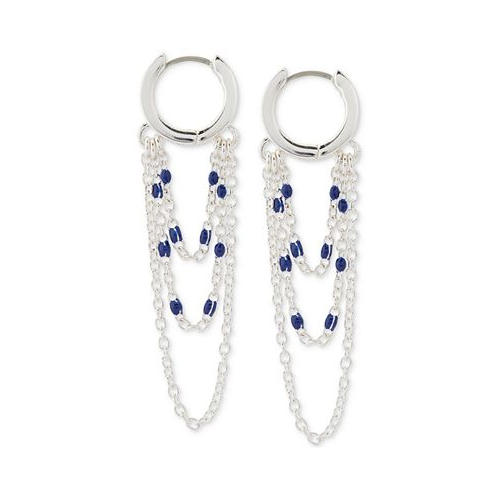 Lucky Brand Silver-Tone Blue Beaded Chain Hoop Earrings