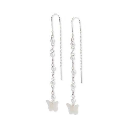Lucky Brand Silver-Tone Mother-of-Pearl Butterfly Threader Earrings