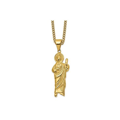 Chisel Yellow IP-plated Saint Jude Pendant Curb Chain Necklace