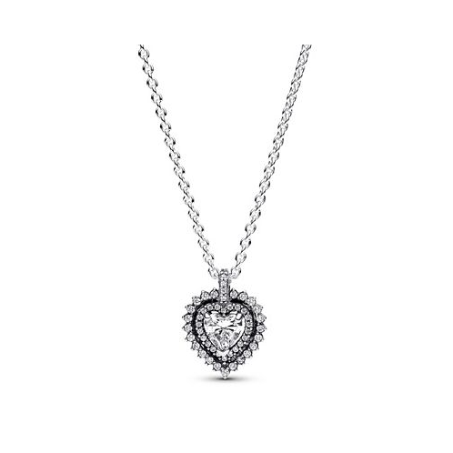 Pandora Sterling Silver with Clear Cubic Zirconia Heart Collier Necklace
