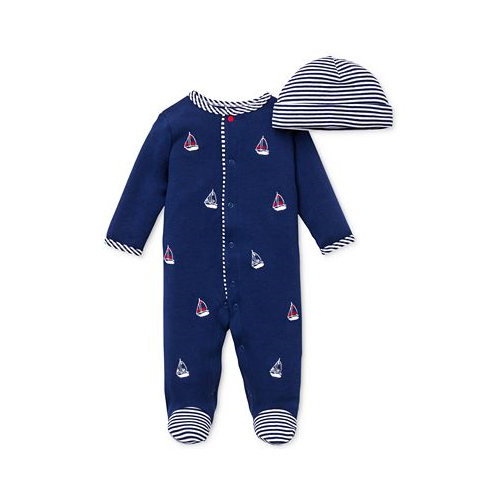 Little Me Baby Boys Sailboat Coverall and Hat 2 Piece Set