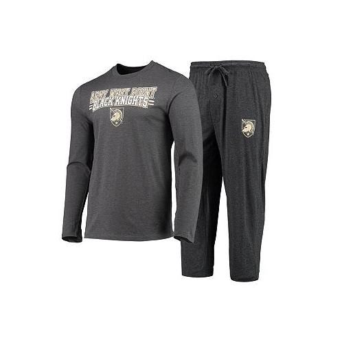 Concepts Sport Mens Black Heathered Charcoal Distressed Army Black Knights Meter Long Sleeve T-shirt and Pants Sleep Set