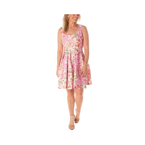 Maison Tara Womens Zipper-Front Floral Jacquard Fit & Flare Dress
