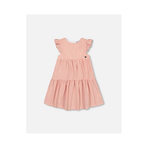 Deux par Deux Girl Peasant Dress With Frill Sleeves Vichy Dusty Rose - Toddler Child