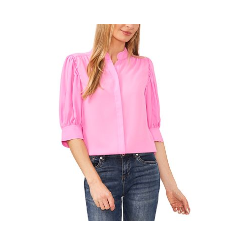 CeCe Womens Elbow Sleeve Collared Button Down Blouse