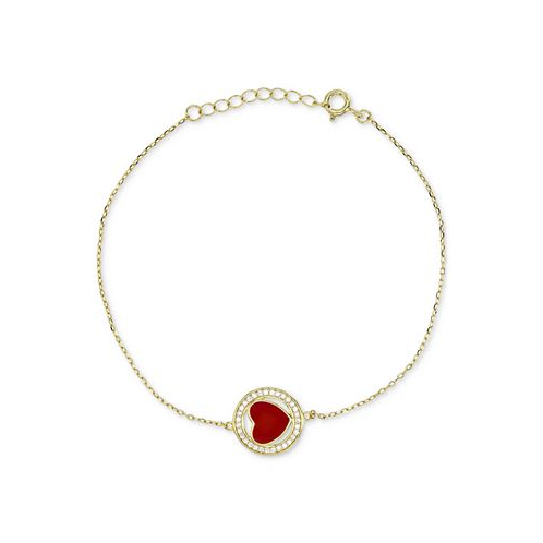 Macys Enamel Heart & Cubic Zirconia Chain Bracelet in 14k Gold-Plated Sterling Silver