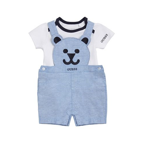 GUESS Baby Boys Bear Logo Shortall with Short Sleeve Bodysuit 2 Piece Set