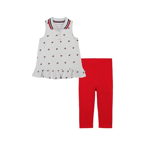 Tommy Hilfiger Baby Girls Logo Print Pique Polo Tunic and Capri Leggings Set