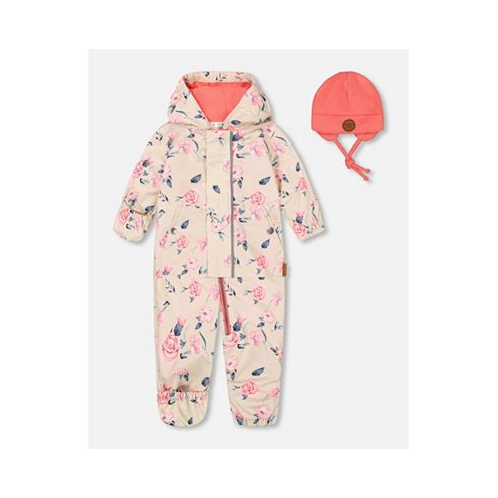 Deux par Deux Baby Girl Baby Mid-Season One Piece With Hat Ivory Printed Flowers Coral - Infant