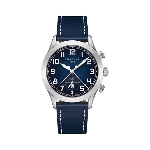 Certina Mens Swiss Chronograph DS Pilot Blue Strap Watch 43mm