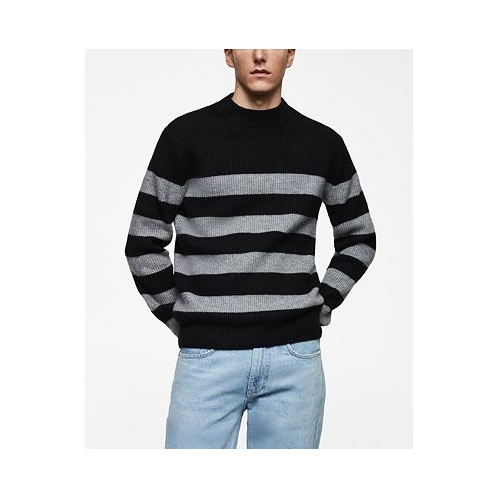 MANGO Mens Striped Perkins Collar Sweater