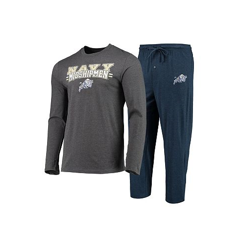 Concepts Sport Mens Navy Heathered Charcoal Distressed Navy Midshipmen Meter Long Sleeve T-shirt and Pants Sleep Set