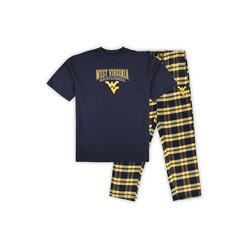 Profile Mens Navy Distressed West Virginia Mountaineers Big and Tall 2-Pack T-shirt and Flannel Pants Set