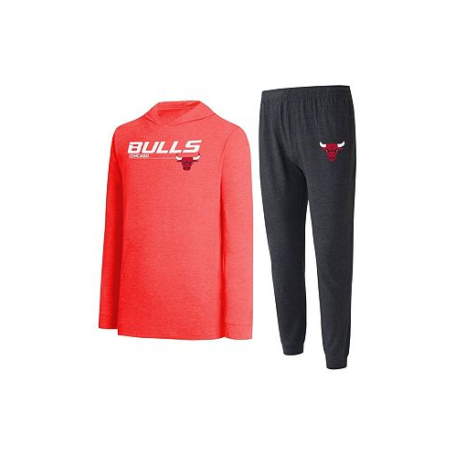 Concepts Sport Mens Black Red Chicago Bulls Meter Pullover Hoodie and Jogger Pants Set