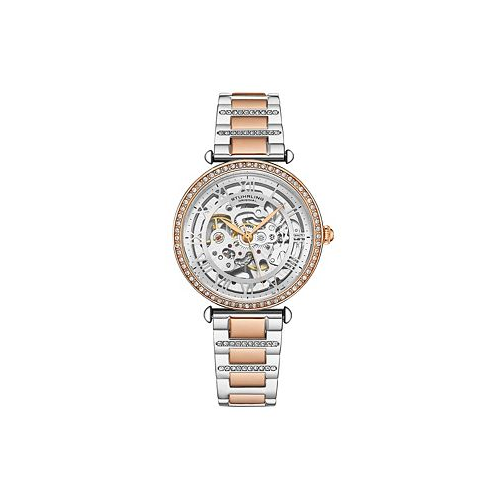 Stuhrling Womens Automatic Skeleton Two Tone YG /silver stainless steel band with stones Pink Gold Alloy case