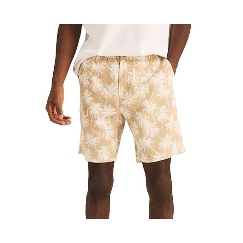 Nautica Mens 8.5 Linen Blend Flat Front Palm Tree Graphic Deck Shorts