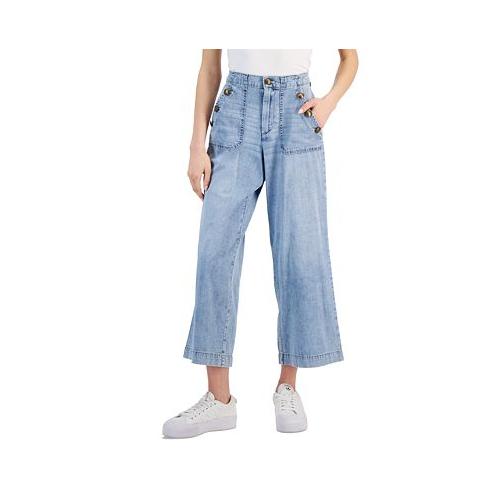 Nautica Jeans Womens Cotton High-Rise Wide-Leg Denim Sailor Pants