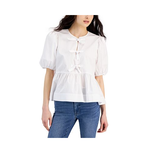 Nautica Jeans Womens Cotton Bow-Front Peplum Top