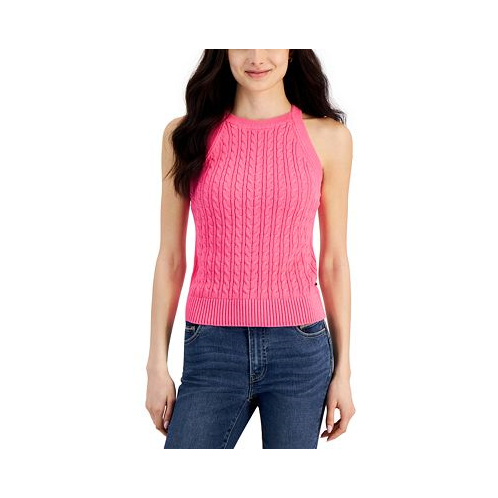Nautica Jeans Womens Round-Neck Cotton Sleeveless Cable-Knit