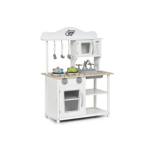 Slickblue Wooden Pretend Play Kitchen Set for Kids with Accessories and Sink