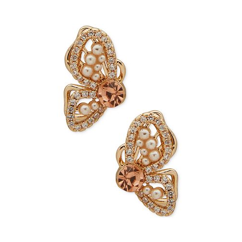 Lonna & lilly Gold-Tone Crystal & Imitation Pearl Butterfly Stud Earrings