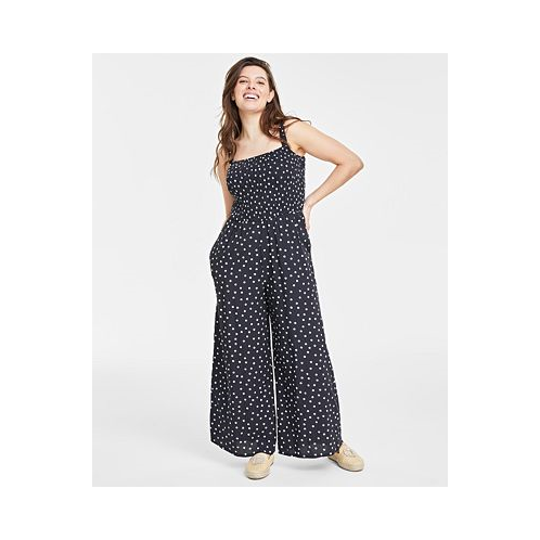 On 34th Womens Smocked Square-Neck Jumpsuit