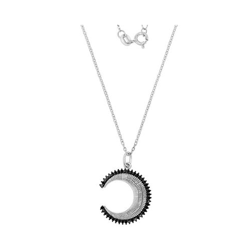 Macys Black Spinel Crescent Moon Pendant Necklace (1/3 ct. t.w.) in Sterling Silver 16 + 2 extender (Also in Lab-Grown Blue Spinel)