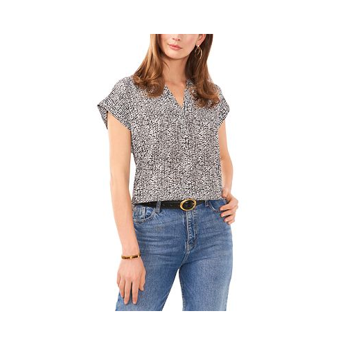 Vince Camuto Womens Printed Split Neck Short-Sleeve Blouse