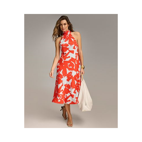 Donna Karan Womens Halter-Neck Sleeveless Midi Dress
