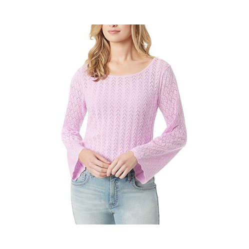 Jessica Simpson Womens Taytum Pointelle-Knit Bell-Sleeve Sweater
