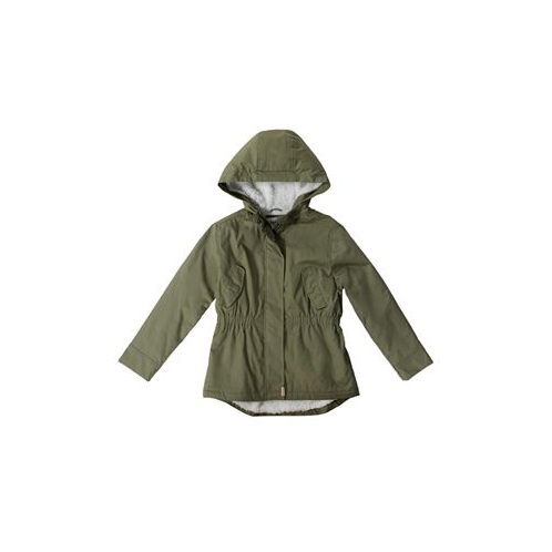 Bear paw Little Girls Army Green Fuzzy Sherpa Lined Twill Coat with Hood