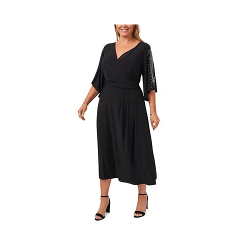 MSK Plus Size Surplice-Neck Rhinestone-Sleeve Dress