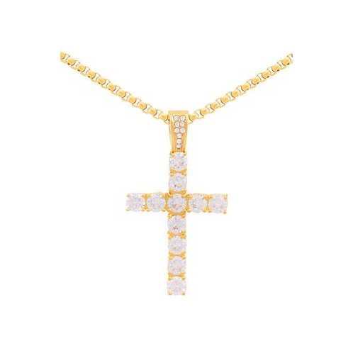 LEGACY for MEN by Simone I. Smith Mens Cubic Zirconia Cross 24 Pendant Necklace in Gold Ion-Plated Stainless Steel
