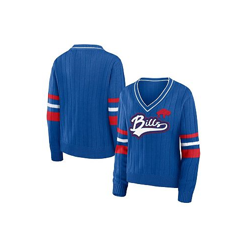 WEAR by Erin Andrews Womens Royal Distressed Buffalo Bills Throwback V-Neck Sweater