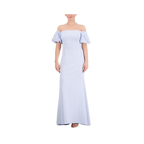 Eliza J Womens Off-The-Shoulder Imitation Pearl Puff-Sleeve Gown