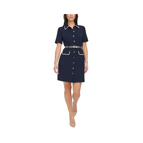 Tommy Hilfiger Petite Piping Trim Belted Shirtdress