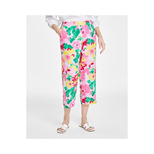 Charter Club Petite 100% Linen Pull On Printed Cropped Pants